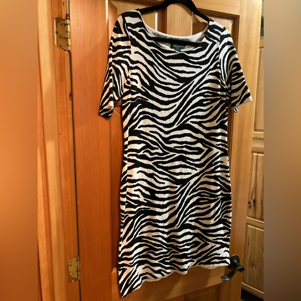 Lauren by Ralph Lauren short sleeve zebra dress size Large NWT